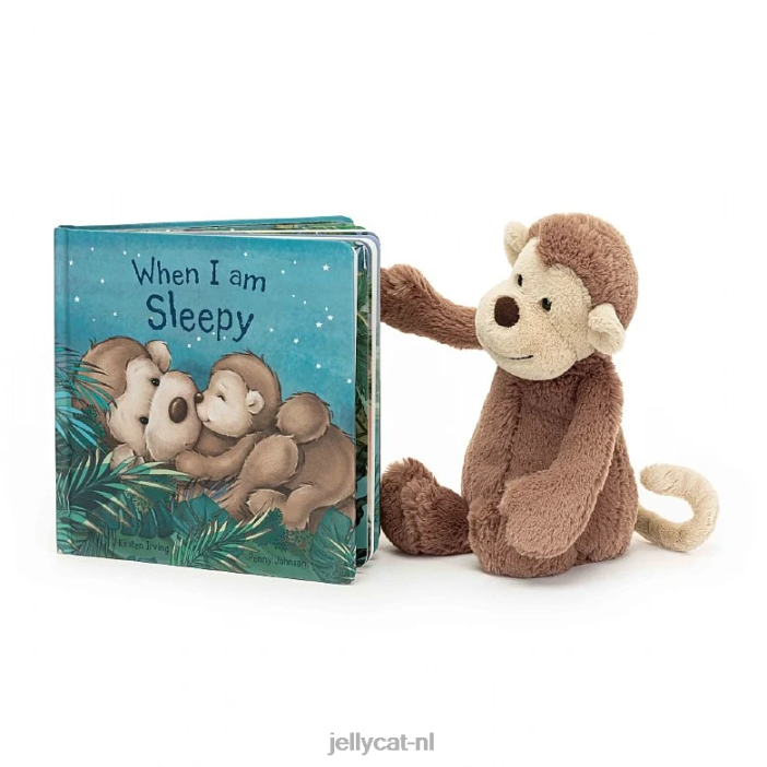 Jellycat Als ik slaperig ben boek en verlegen aap bruin NJJ68725 boek
