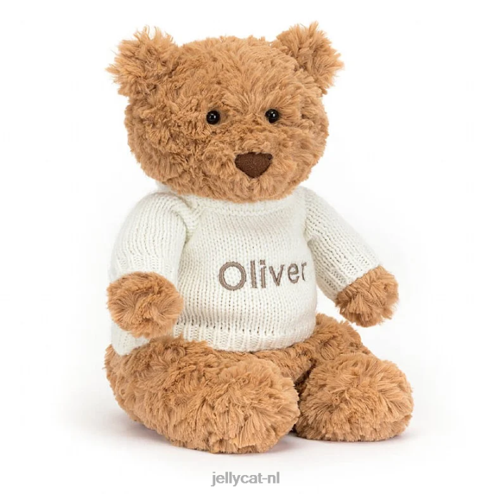 Jellycat Bartholomeus beer met gepersonaliseerde crèmekleurige trui bruin NJJ6889 speelgoed-