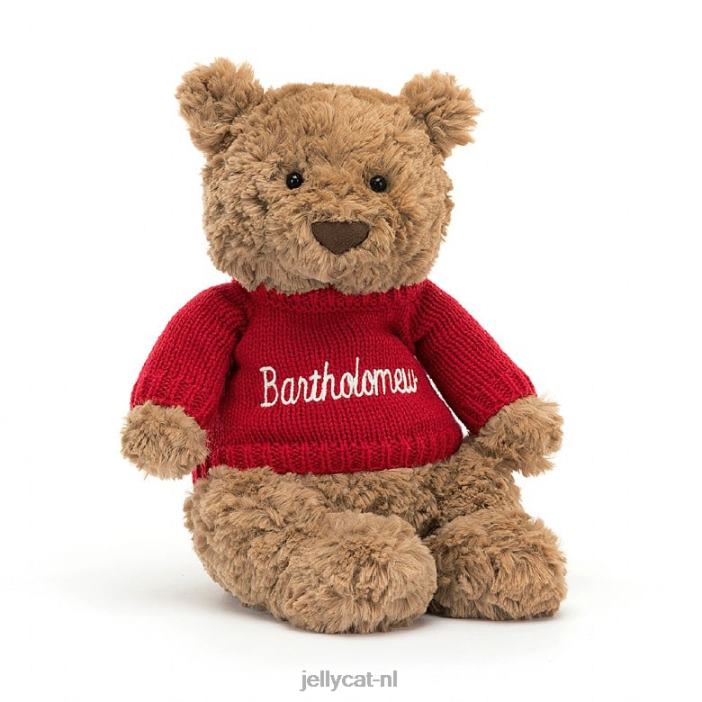 Jellycat Bartholomeus beer met gepersonaliseerde rode trui bruin NJJ68140 speelgoed-