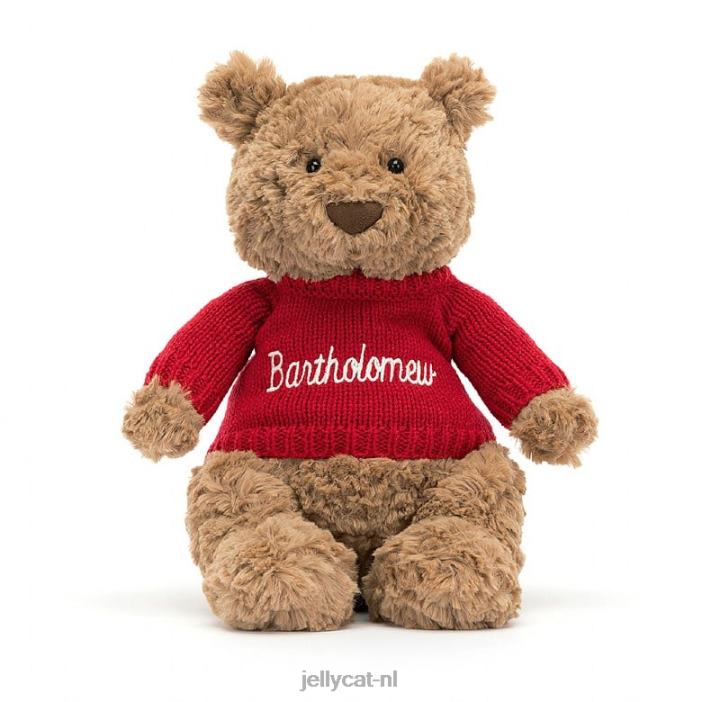Jellycat Bartholomeus beer met gepersonaliseerde rode trui bruin NJJ68140 speelgoed-