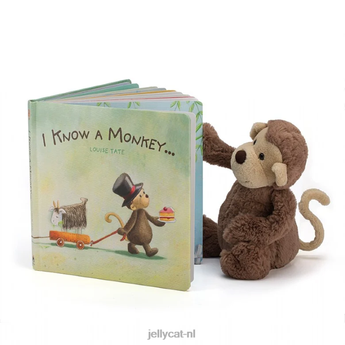 Jellycat Ik ken een apenboek en een verlegen aap bruin NJJ68746 boek