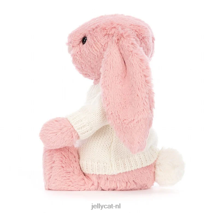 Jellycat Verlegen konijntje met bloemblaadjes en gepersonaliseerde crèmekleurige trui sorbetroze NJJ68243 speelgoed-