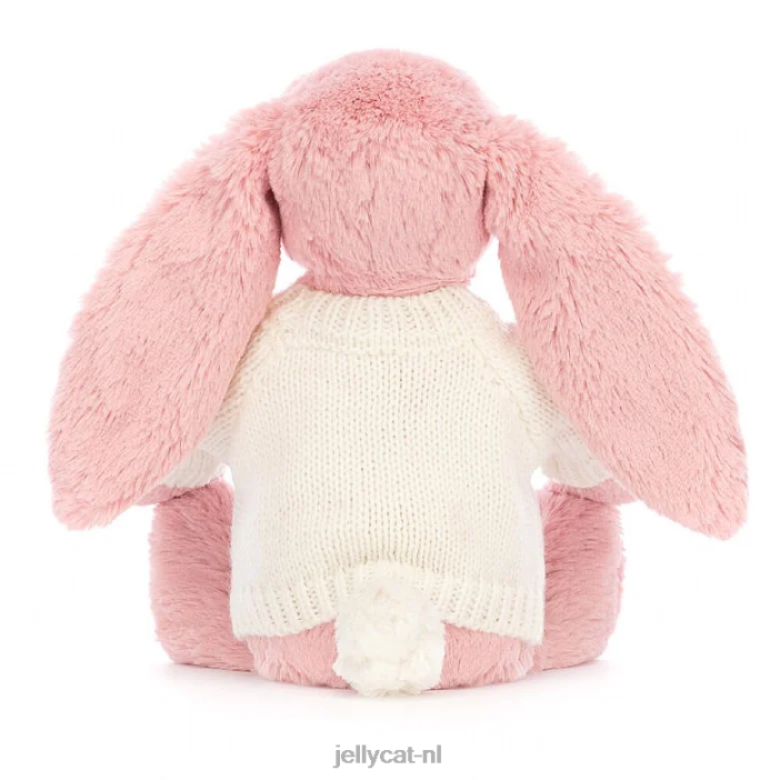 Jellycat Verlegen konijntje met bloemblaadjes en gepersonaliseerde crèmekleurige trui sorbetroze NJJ68243 speelgoed-