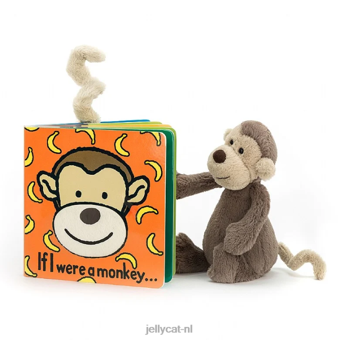 Jellycat als ik een aapboek was en een verlegen aap bruin NJJ68724 boek
