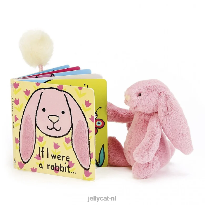 Jellycat als ik een konijnenboek was en een verlegen tulpkonijnroze NJJ68705 boek