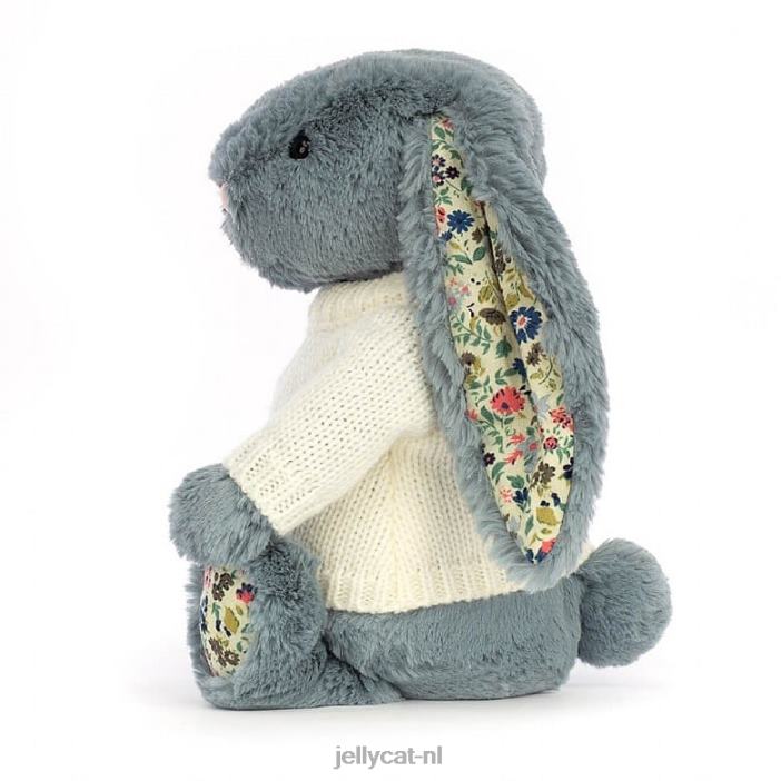 Jellycat bloesem dusky met gepersonaliseerde crèmekleurige trui blauw NJJ68331 speelgoed-