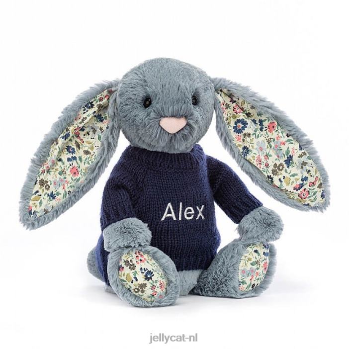 Jellycat bloesem dusky met gepersonaliseerde marineblauwe trui NJJ68436 speelgoed-