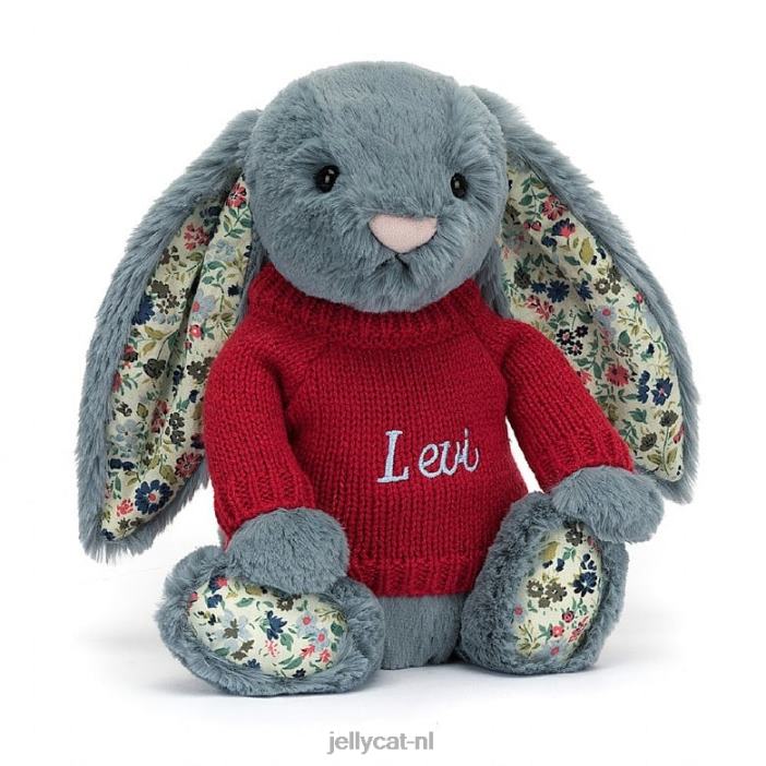 Jellycat bloesem schemerig konijntje met gepersonaliseerde rode trui blauw NJJ68474 speelgoed-