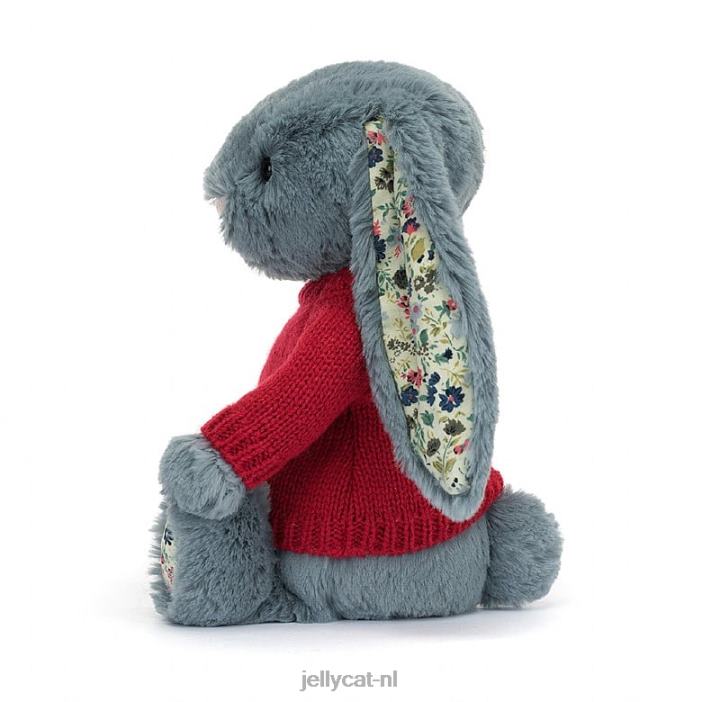 Jellycat bloesem schemerig konijntje met gepersonaliseerde rode trui blauw NJJ68474 speelgoed-