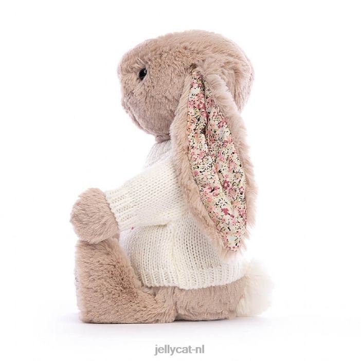 Jellycat bloesembea konijntje met gepersonaliseerde crèmekleurige trui beige NJJ68160 speelgoed-
