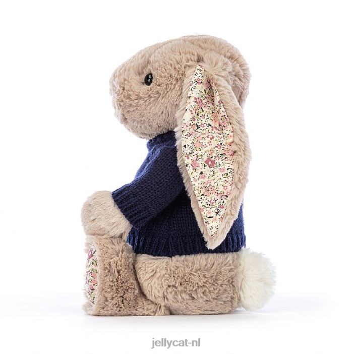 Jellycat bloesembea konijntje met gepersonaliseerde marineblauwe trui beige NJJ68480 speelgoed-