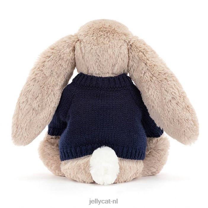 Jellycat bloesembea konijntje met gepersonaliseerde marineblauwe trui beige NJJ68480 speelgoed-