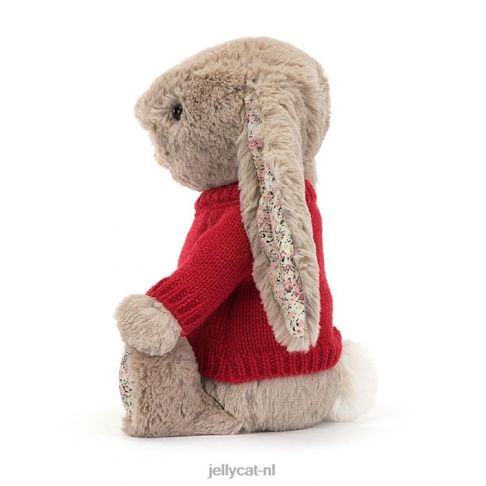 Jellycat bloesembea konijntje met gepersonaliseerde rode trui beige NJJ68334 speelgoed-