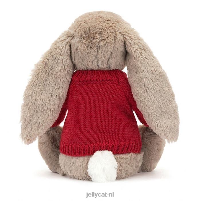 Jellycat bloesembea konijntje met gepersonaliseerde rode trui beige NJJ68334 speelgoed-