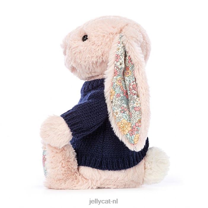 Jellycat bloesemblush konijntje met gepersonaliseerde marineblauwe trui perzik NJJ68484 speelgoed-