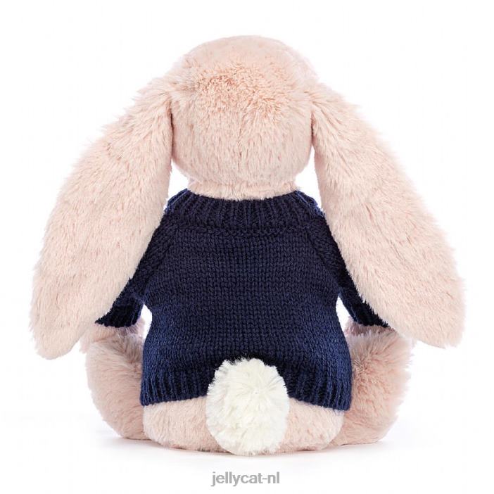 Jellycat bloesemblush konijntje met gepersonaliseerde marineblauwe trui perzik NJJ68484 speelgoed-