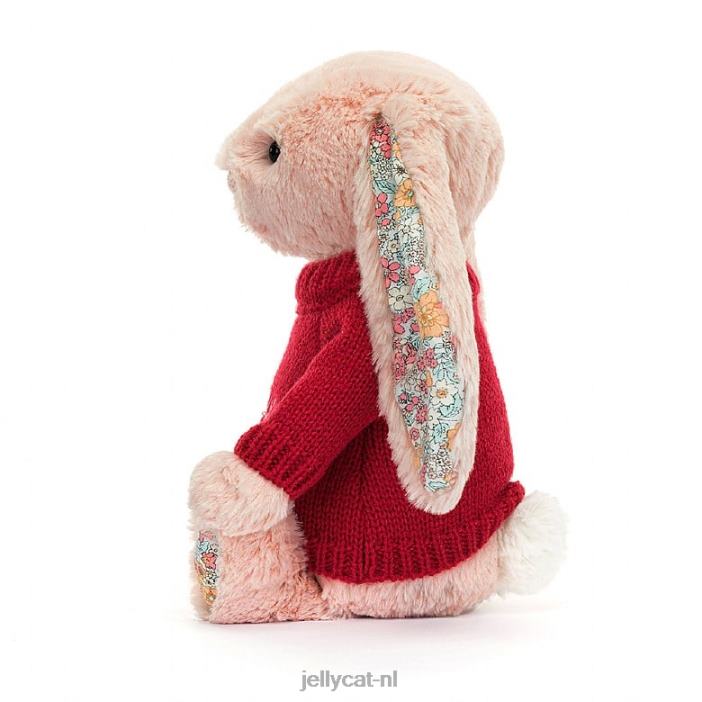 Jellycat bloesemblush konijntje met gepersonaliseerde rode trui perzik NJJ68425 speelgoed-