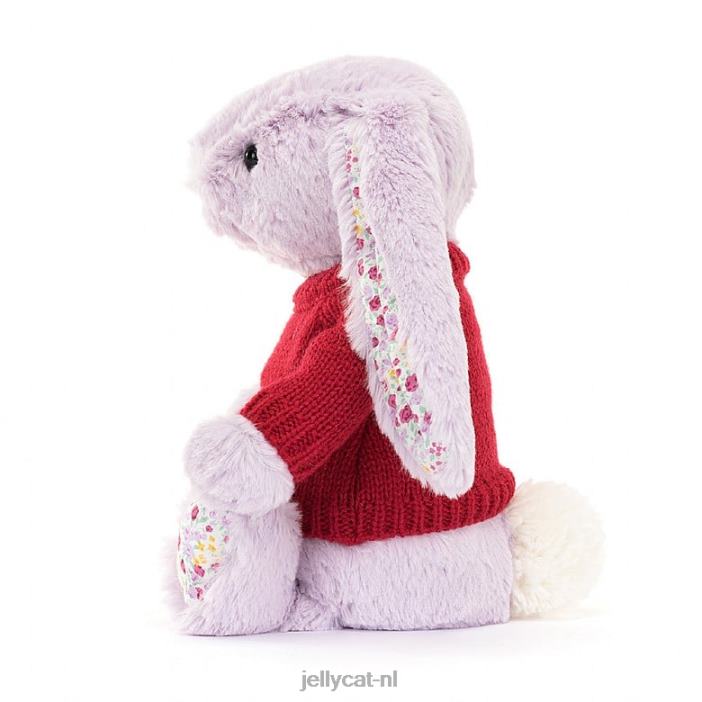 Jellycat bloesemjasmijn konijntje met gepersonaliseerde rode trui paars NJJ68399 speelgoed-