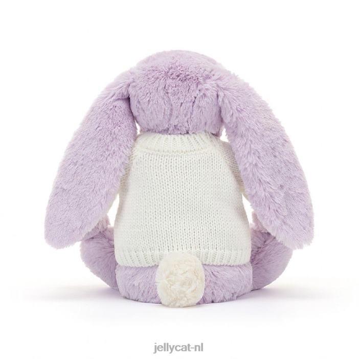 Jellycat bloesemjasmijnkonijntje met gepersonaliseerde crèmekleurige trui paars NJJ68268 speelgoed-