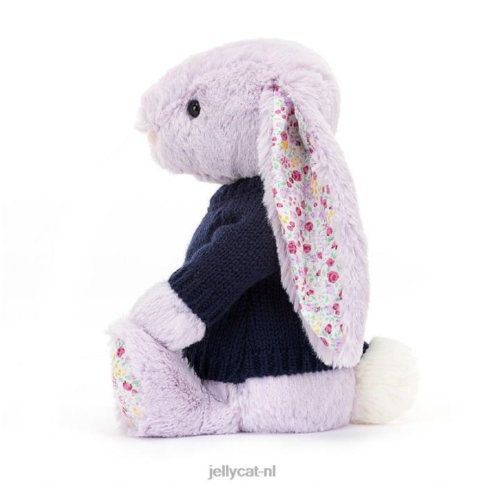 Jellycat bloesemjasmijnkonijntje met gepersonaliseerde marineblauwe trui paars NJJ68472 speelgoed-