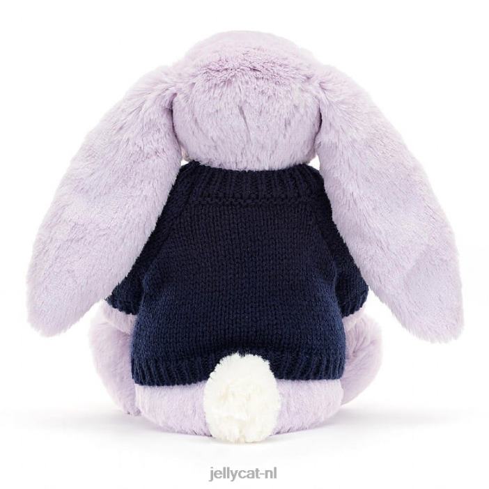 Jellycat bloesemjasmijnkonijntje met gepersonaliseerde marineblauwe trui paars NJJ68472 speelgoed-