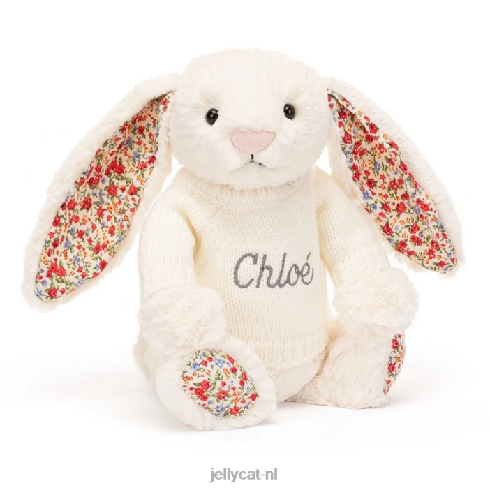 Jellycat bloesemkonijntje met gepersonaliseerde trui crème NJJ68594 speelgoed-