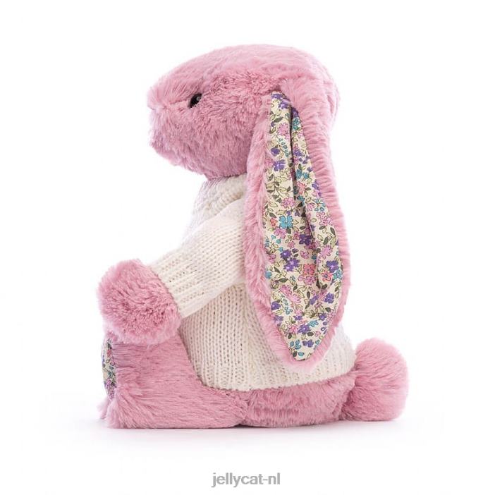 Jellycat bloesemtulp konijntje met gepersonaliseerde crèmekleurige trui roze NJJ68298 speelgoed-