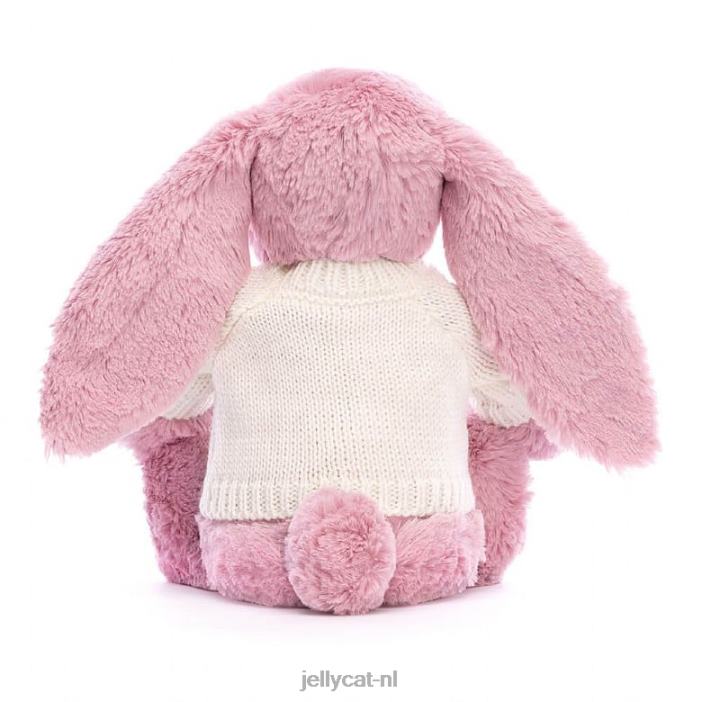 Jellycat bloesemtulp konijntje met gepersonaliseerde crèmekleurige trui roze NJJ68298 speelgoed-