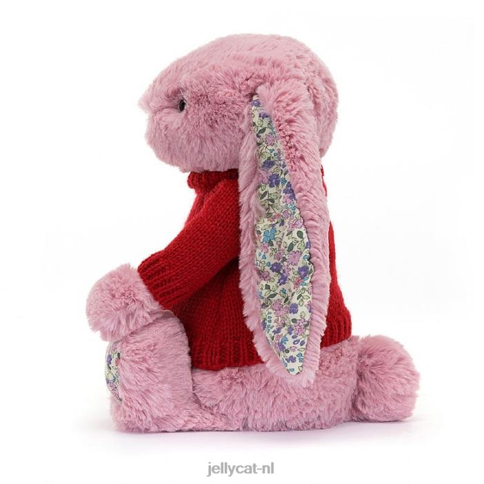 Jellycat bloesemtulp konijntje met gepersonaliseerde rode trui roze NJJ68430 speelgoed-