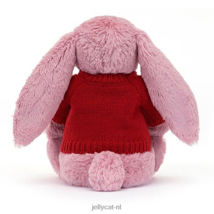 Jellycat bloesemtulp konijntje met gepersonaliseerde rode trui roze NJJ68430 speelgoed-
