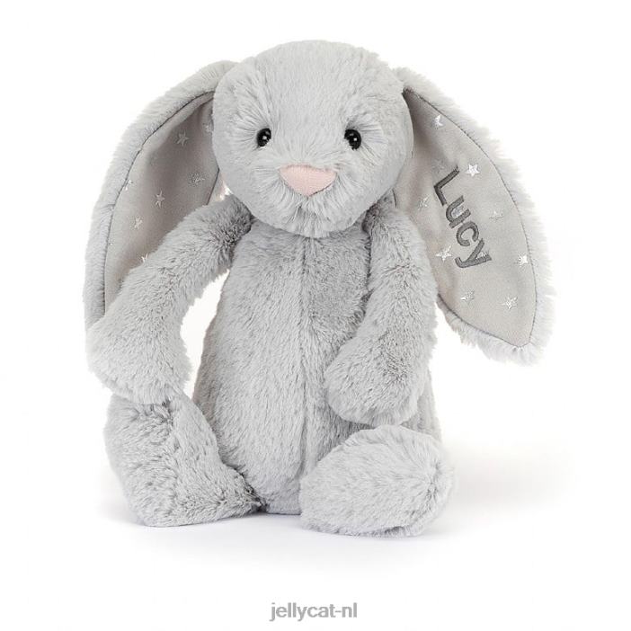 Jellycat gepersonaliseerd verlegen glinsterend konijntje middengrijs NJJ68236 speelgoed-