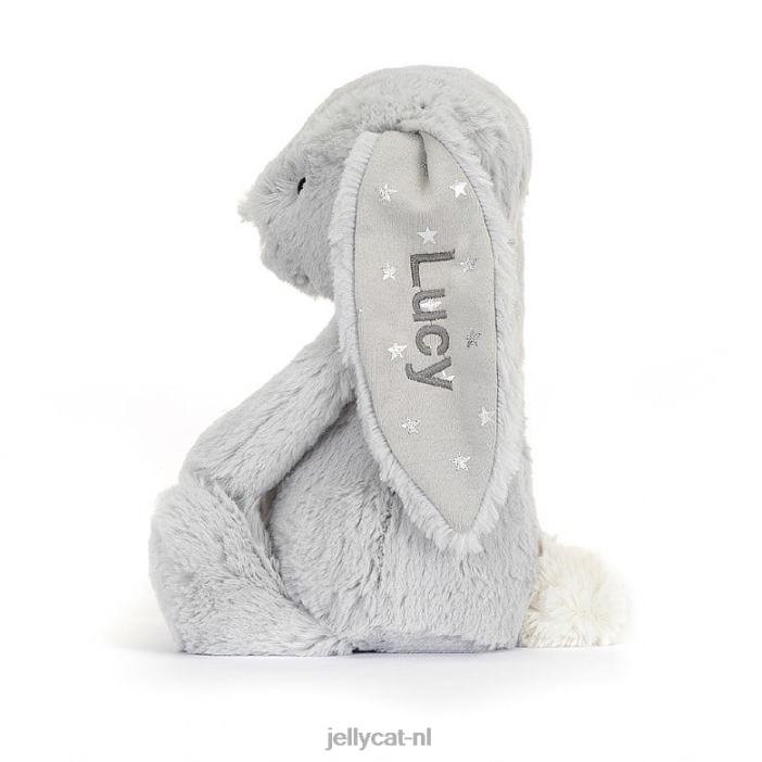 Jellycat gepersonaliseerd verlegen glinsterend konijntje middengrijs NJJ68236 speelgoed-