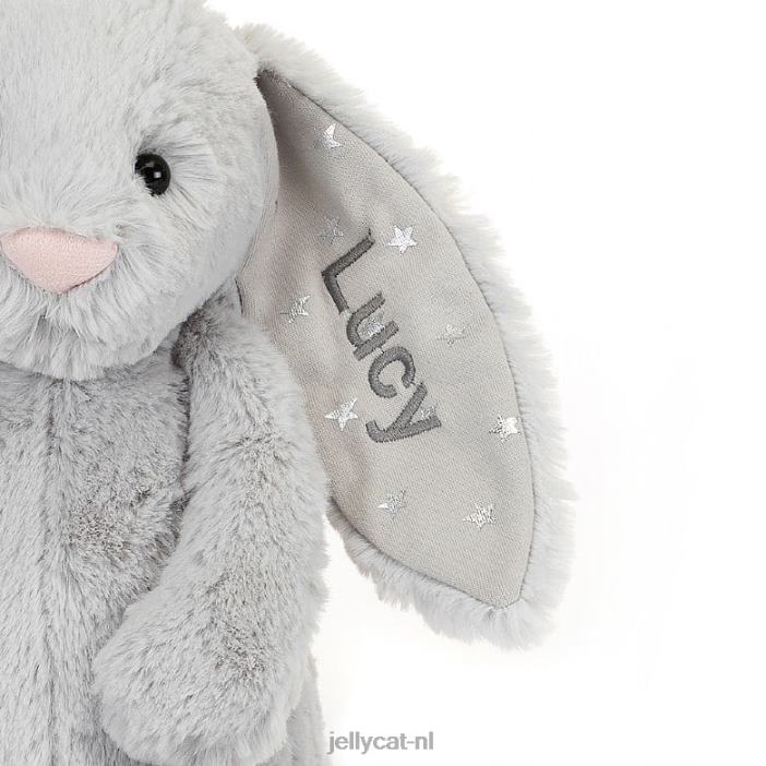 Jellycat gepersonaliseerd verlegen glinsterend konijntje middengrijs NJJ68236 speelgoed-