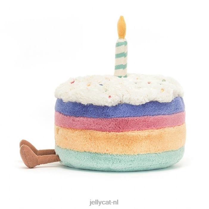 Jellycat leuke meerkleurige regenboogverjaardagstaart NJJ68286 speelgoed-