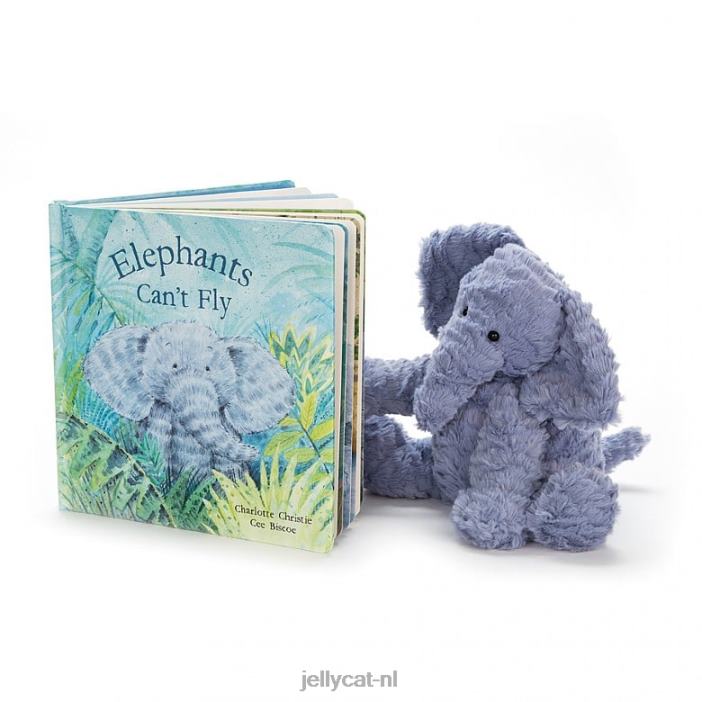 Jellycat olifanten kunnen niet vliegen boek en fuddlewuddle olifant blauw NJJ68736 boek