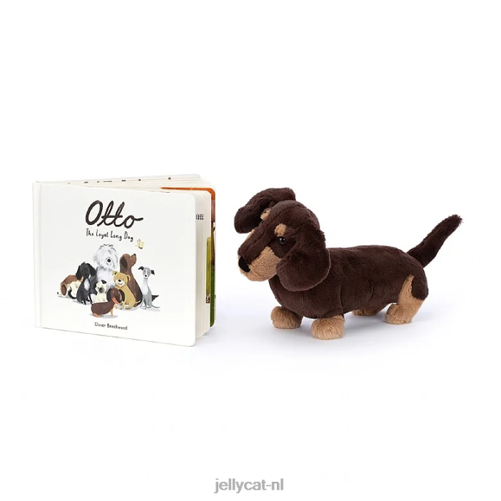 Jellycat otto het trouwe lange hondenboek en otto worsthond bruin NJJ68730 boek