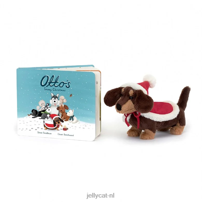 Jellycat ottos besneeuwde kerstboek  winterwarmer otto worst hond bruin NJJ68305 boek