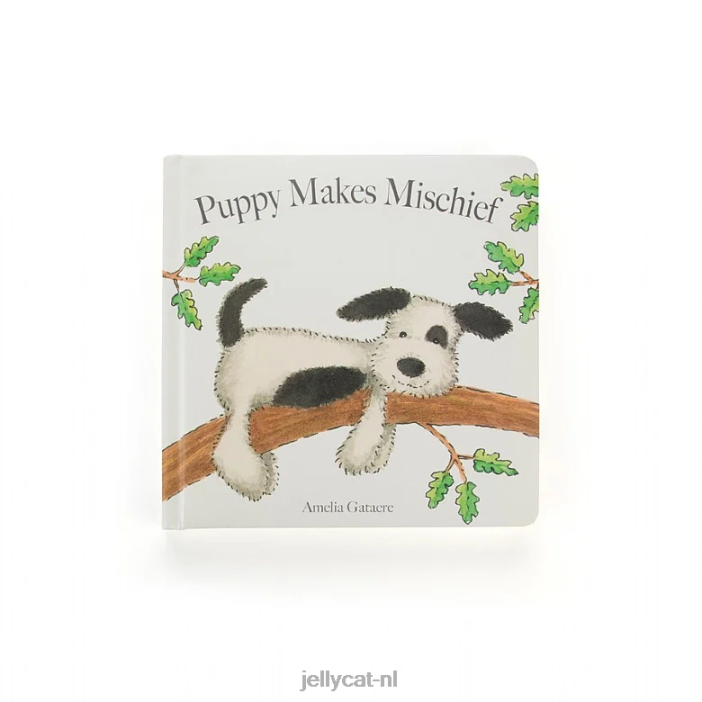 Jellycat puppy maakt kattenkwaadboek en verlegen puppy zwart en wit NJJ68747 boek