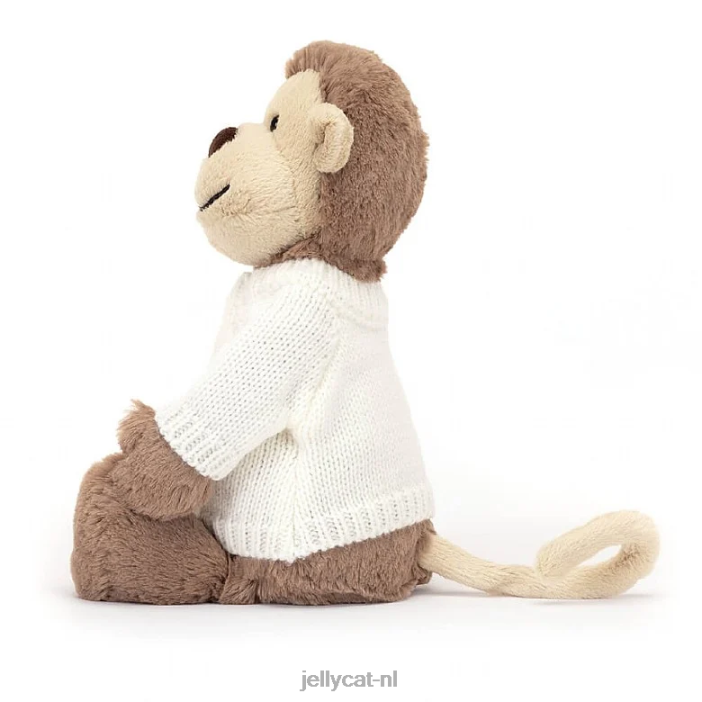 Jellycat verlegen aapje met gepersonaliseerde crèmekleurige trui bruin NJJ68191 speelgoed-