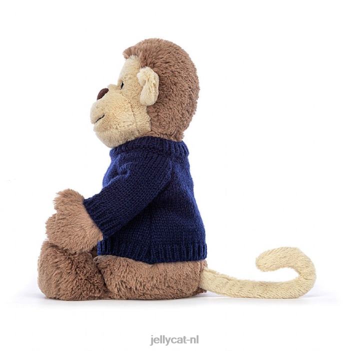 Jellycat verlegen aapje met gepersonaliseerde marineblauwe trui bruin NJJ68192 speelgoed-