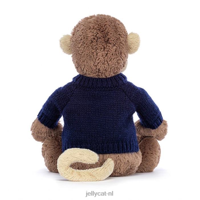 Jellycat verlegen aapje met gepersonaliseerde marineblauwe trui bruin NJJ68192 speelgoed-
