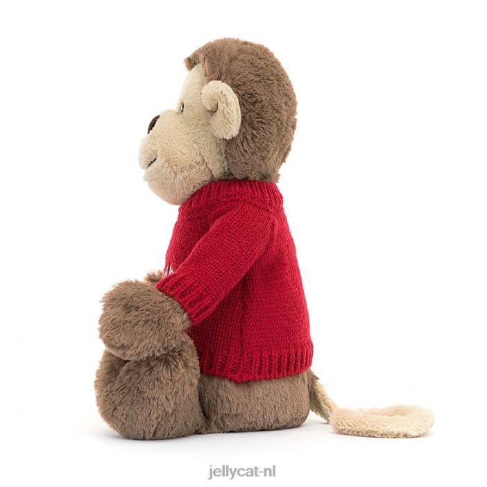 Jellycat verlegen aapje met gepersonaliseerde rode trui bruin NJJ68189 speelgoed-