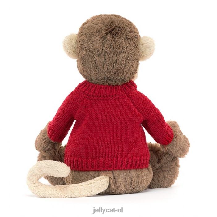 Jellycat verlegen aapje met gepersonaliseerde rode trui bruin NJJ68189 speelgoed-