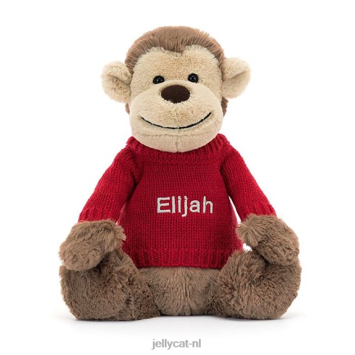 Jellycat verlegen aapje met gepersonaliseerde rode trui bruin NJJ68189 speelgoed-