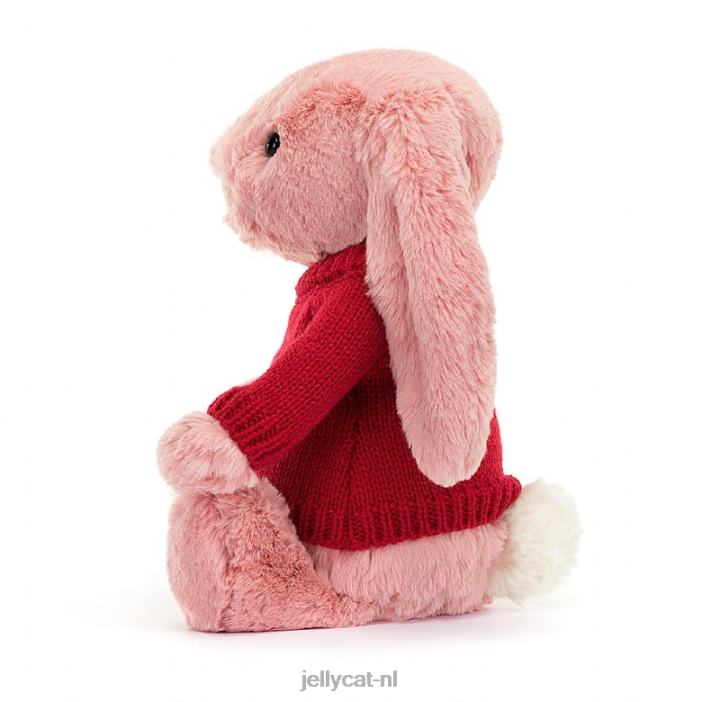 Jellycat verlegen bloemblaadjekonijntje met gepersonaliseerde rode trui sorbetroze NJJ68299 speelgoed-