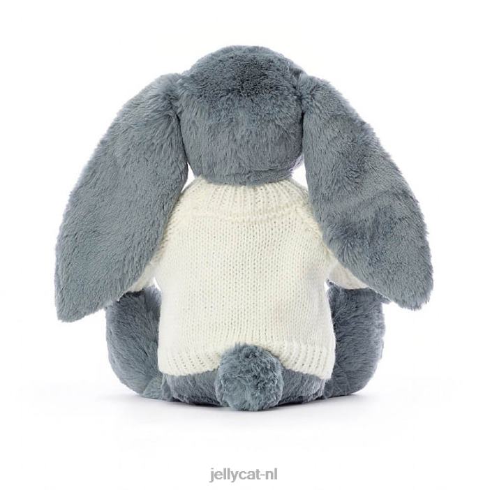 Jellycat verlegen donker konijntje met gepersonaliseerde crèmekleurige trui blauw NJJ68266 speelgoed-