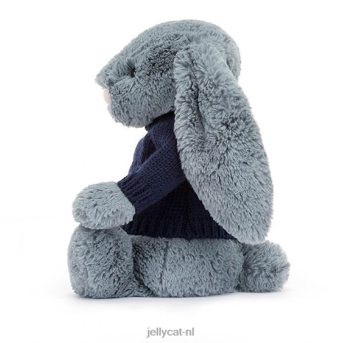 Jellycat verlegen donker konijntje met gepersonaliseerde marineblauwe trui NJJ68244 speelgoed-