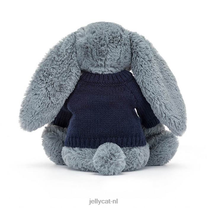 Jellycat verlegen donker konijntje met gepersonaliseerde marineblauwe trui NJJ68244 speelgoed-