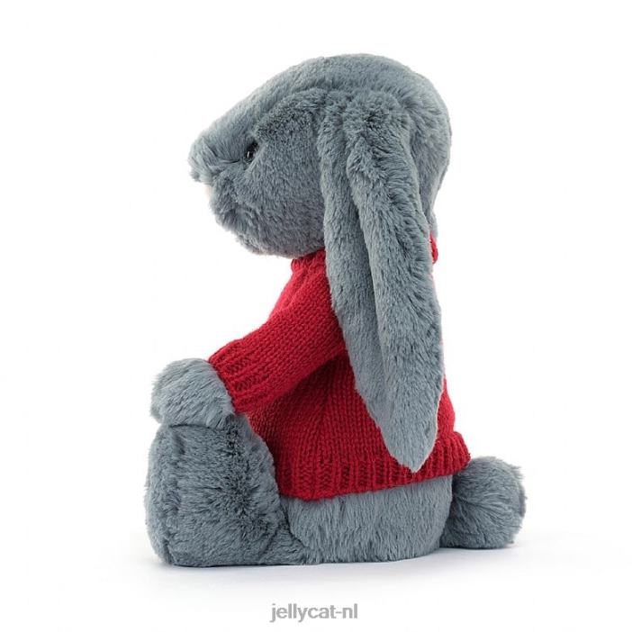 Jellycat verlegen donker konijntje met gepersonaliseerde rode trui blauw NJJ68473 speelgoed-