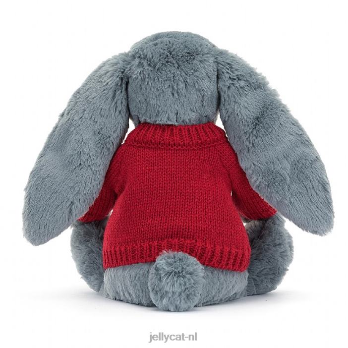 Jellycat verlegen donker konijntje met gepersonaliseerde rode trui blauw NJJ68473 speelgoed-
